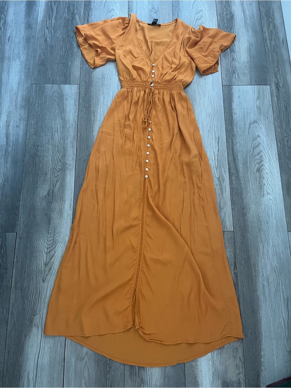 Forever 21 Yellow Button-Front Maxi Boho Dress